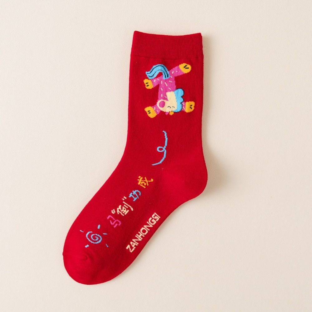 Cotton New Year Red Socks Chinese Style 2026 Spring Festival Socks Women Horse Tube Socks  Women