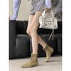2025 Autumn and Winter New Korean Version Suede Thick Heel Thin Boots Wedge Heel Retro Small Square Head Rear Zipper Low Heel Short Boots Women