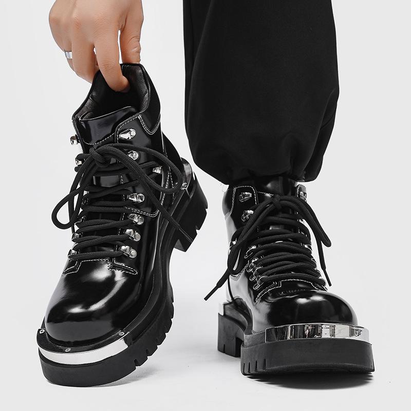 

Модные мужские модные ботинки из натуральной кожи на шнуровке, туфли на платформе, сценическое платье для ночного клуба, дизайнерские ковбойские сапоги, красивые ботильоны 6.5 чёрный