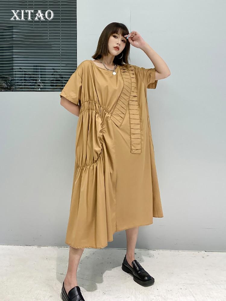 

Платье XITAO с нерегулярными складками, свободное модное женское платье WMD7035