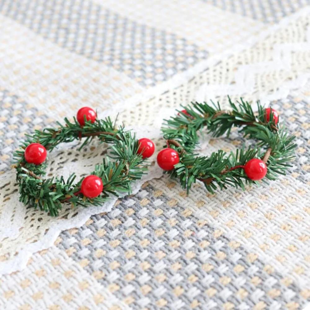 6pcs PVC Christmas Pine Needle Napkin Ring Simulation Napkin Buckle Creative Napkin Holder  Xmas