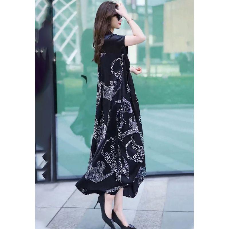 

Ацетатная ткань Стильный принт Пэчворк Темпераментное длинное платье Женское 2025 Лето V-образный вырез Лента Свободное платье Image color S(Within 52.50kg)