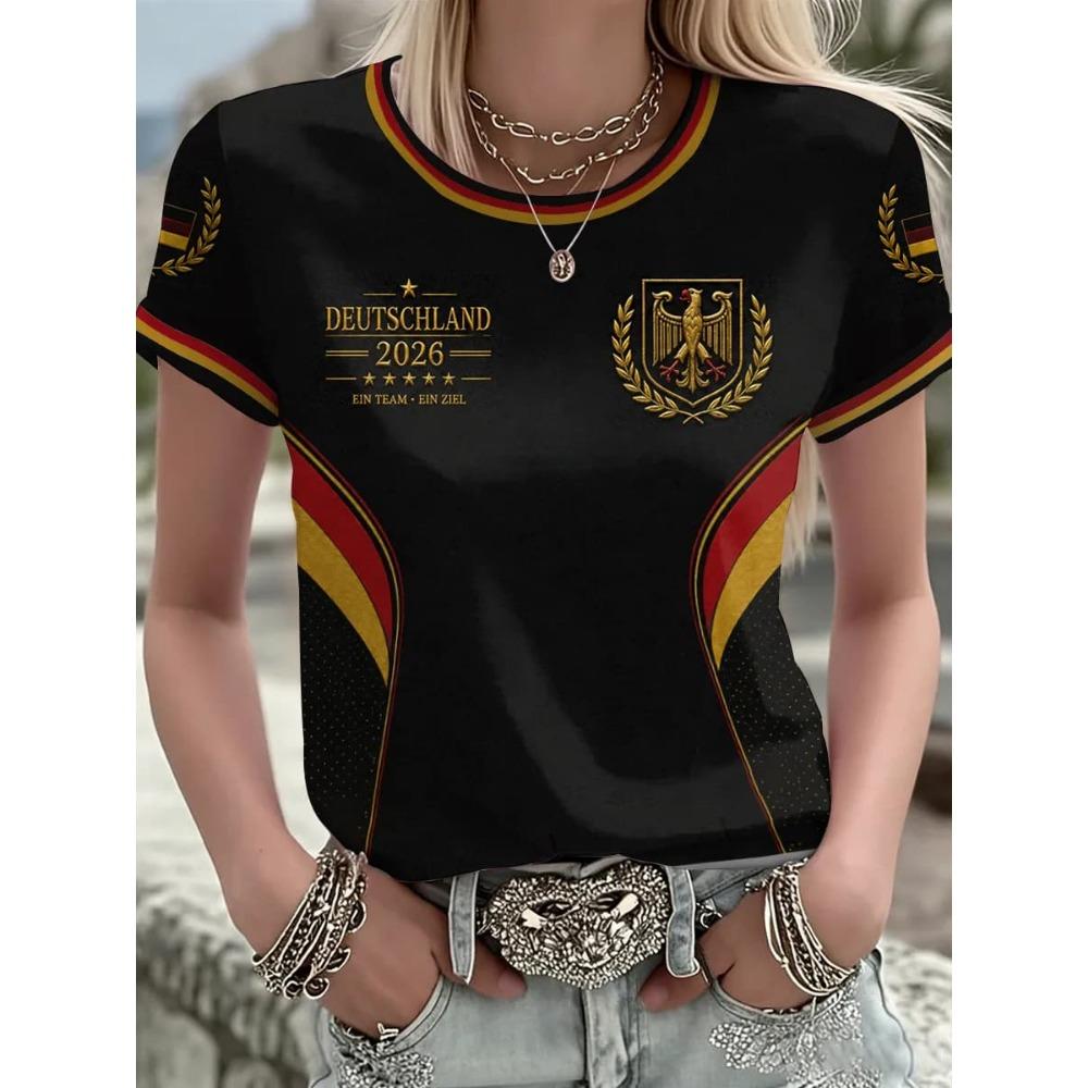 2026 Niemcy Piłka Nożna T-shirt z Dekoltem V Czarny Czerwony Żółty Niemiecka Flaga Rękaw Casualowy Sportowy Krótki Rękaw Koszulki Dopasowanie Rodzinne