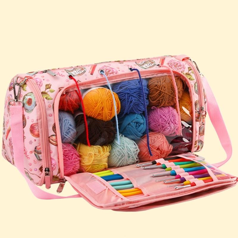 Crochet Bag Knitting Bag Crochet Craft Project Bag Travel Yarn Organizers Bag for Crocheting Pattern Yarn Hook Needle