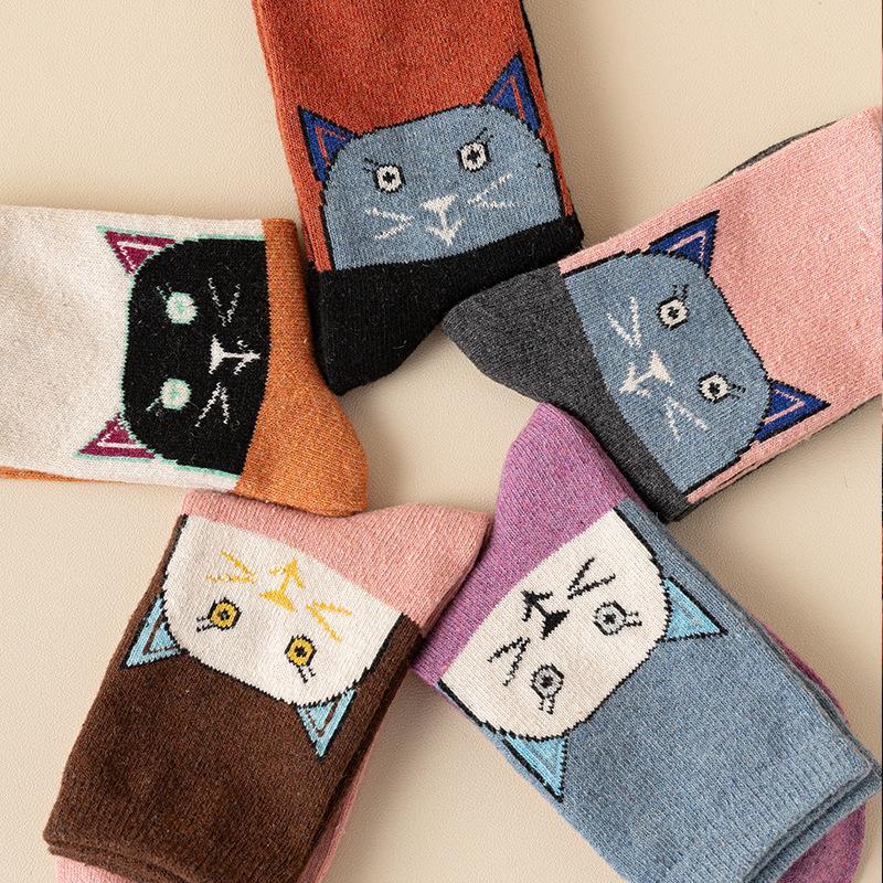 5 Pairs of Female Autumn Winter New Thick Cartoon Cute Bunny Wool Floor Stockings