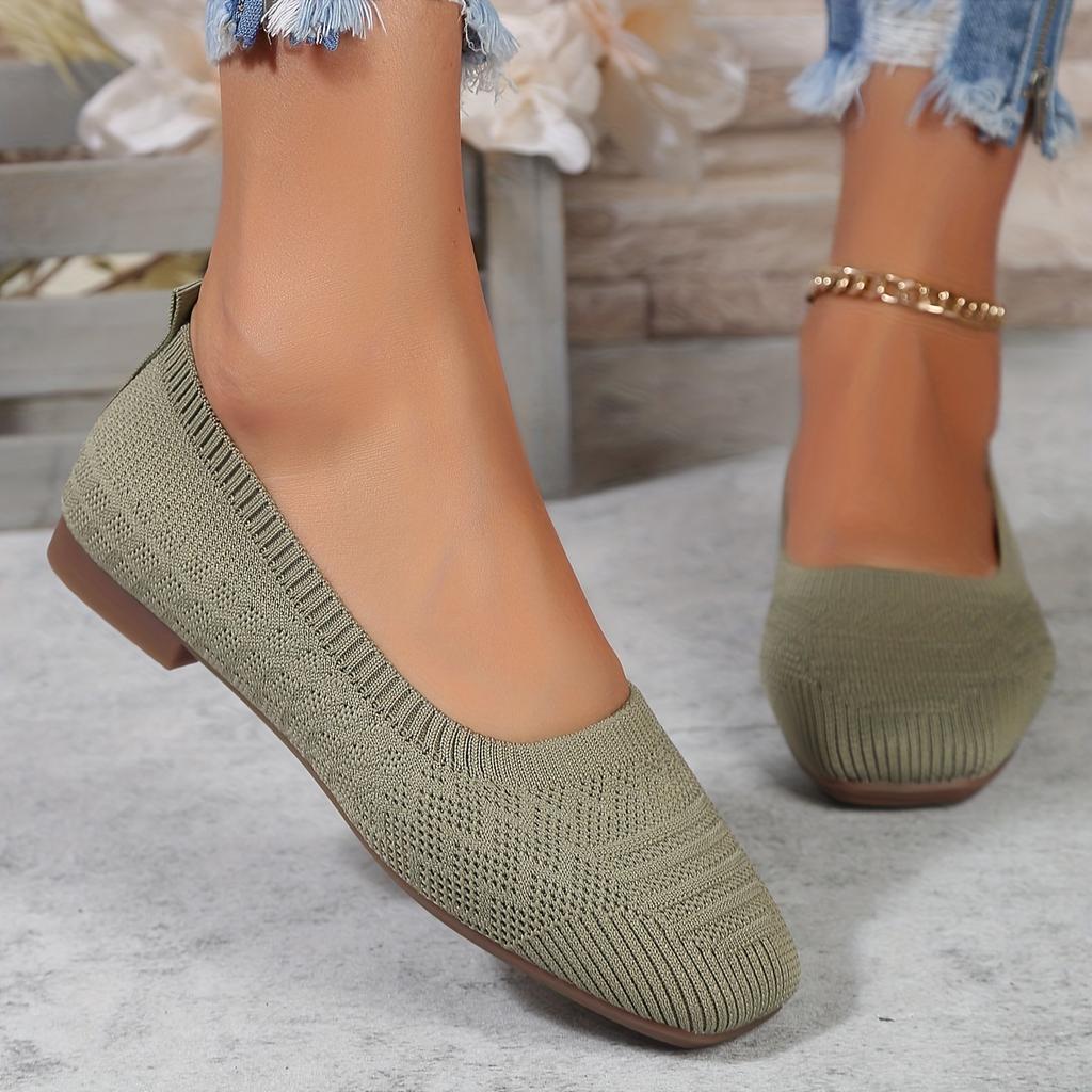 Women'S Black Woven Fabric Slip-On Flats - Casual Square Toe Shoes for Indoor & Outdoor Wear, All-Season Comfort with Rubber Sole, Breathable