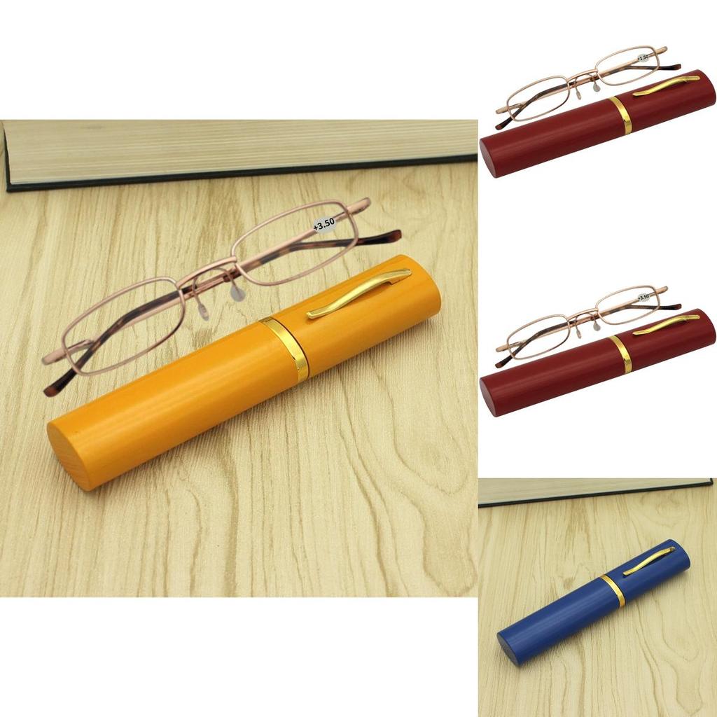 Classic Reading Glasses With Aluminum Tube Eyewear Case Snap Closure For Pocket Use