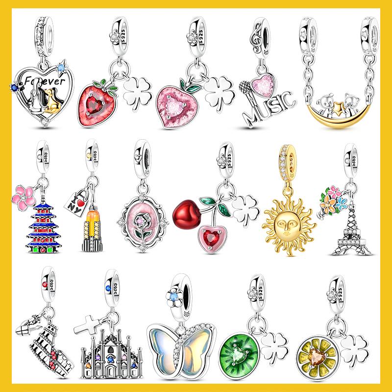 Authentic Charm Bead Charms Bead Charms Copper Strawberry Peach Cherry Pendants New York Paris Architecture Dangle Ideal For Women Gifts