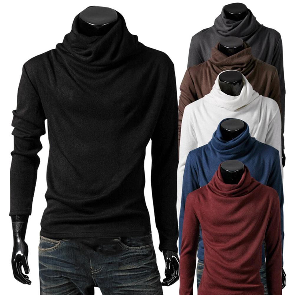 Neue Herrenmode T-Shirt Slim Tops Männliches Stretch T-Shirt Rollkragen Langarmshirts Hoher Kragen Herren Baumwoll-T-Shirts