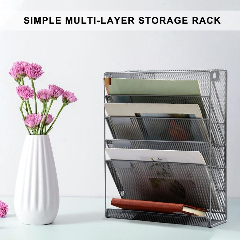 Wall Hanging File Holder Document Organiser 6 Tiered Mesh Wall Mounted Document Holder Magazine Storage Rack In Tray