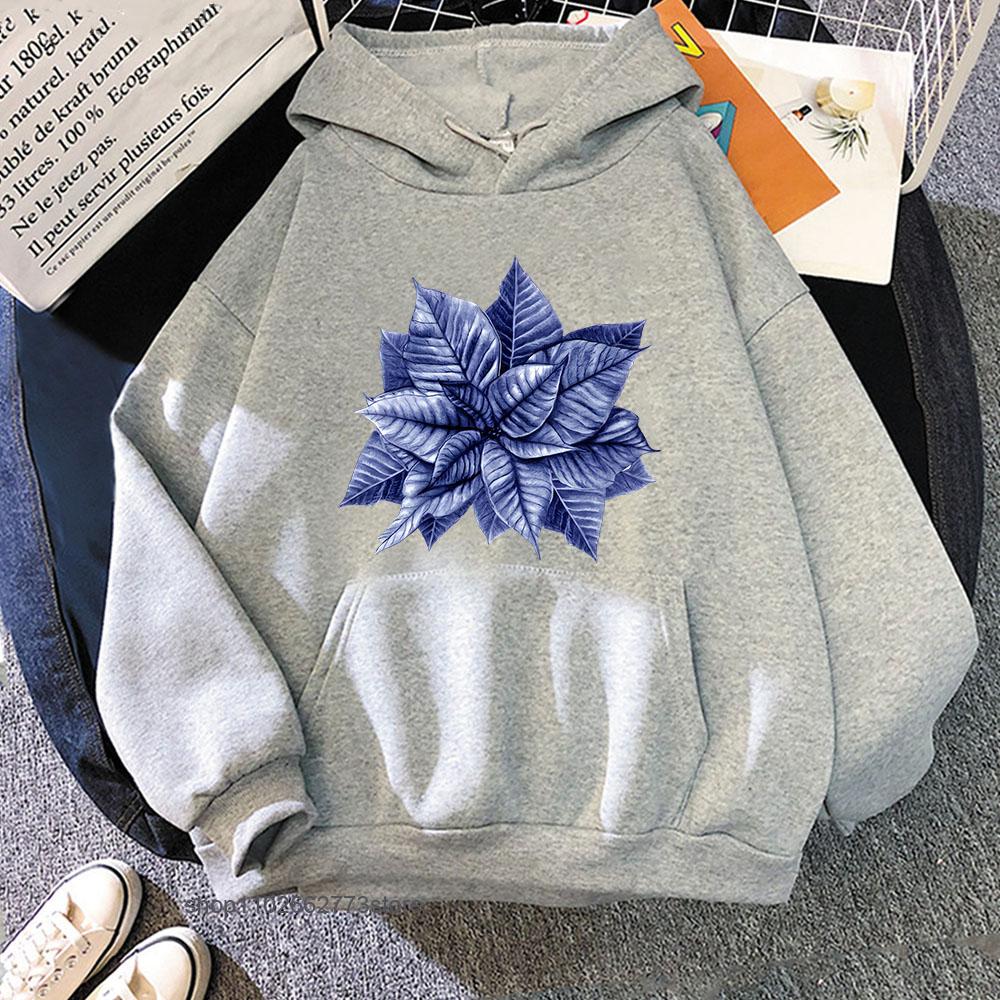 Blue and White Christmas Hoodie Chinoiserie Leaf Print Sweatshirt Aesthetic Men Clothes Kpop Streetwear Women Clothing
