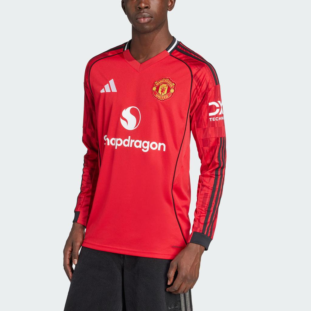 adidas Manchester United 25/26 Home Aeroready Fan Version Slim Fit V-Neck Long Sleeve Football Shirt Men Tops JP3037