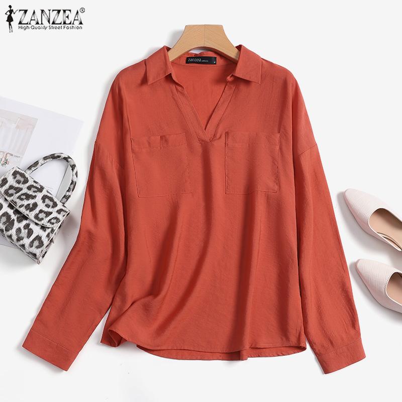 

ZANZEA Женские повседневные блузки с v-образным вырезом и длинными рукавами