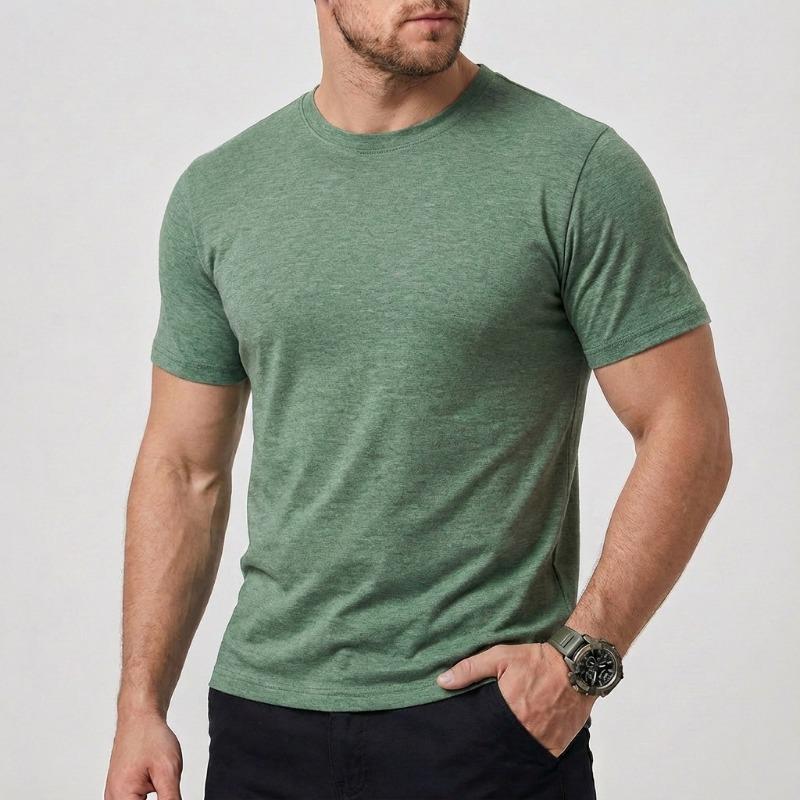 T-shirt da uomo girocollo a maniche corte, vestibilità slim, tinta unita, melange, casual, basic, per tutti i giorni