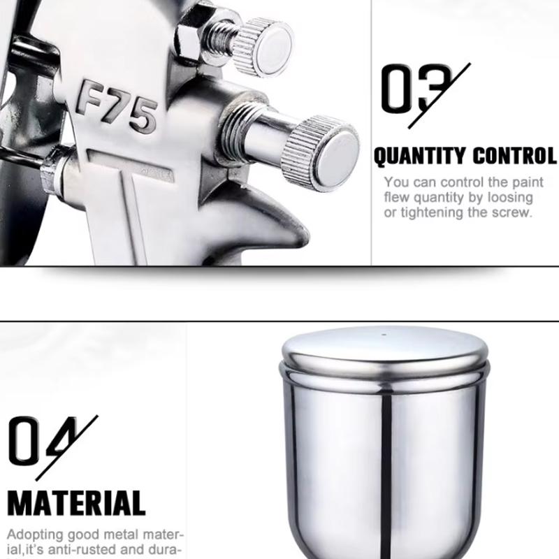 Suitable for Coating of Automotive Furniture parts,F-75 Type Spray Gun,1.5mm Nozzle Cup,silver Handle,adjustable Color Spray Gun