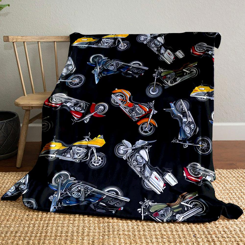 Motorcycle Pattern Blanket bedroom Blanket for Livingroom Couch lunch break Soft throw for Friend's festival Gift
