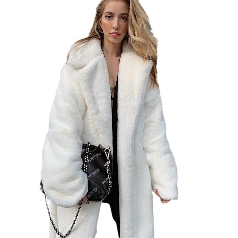 Winter Pelz Damen Langer Mantel Revers Pelzimitat Pelz Trenchcoat