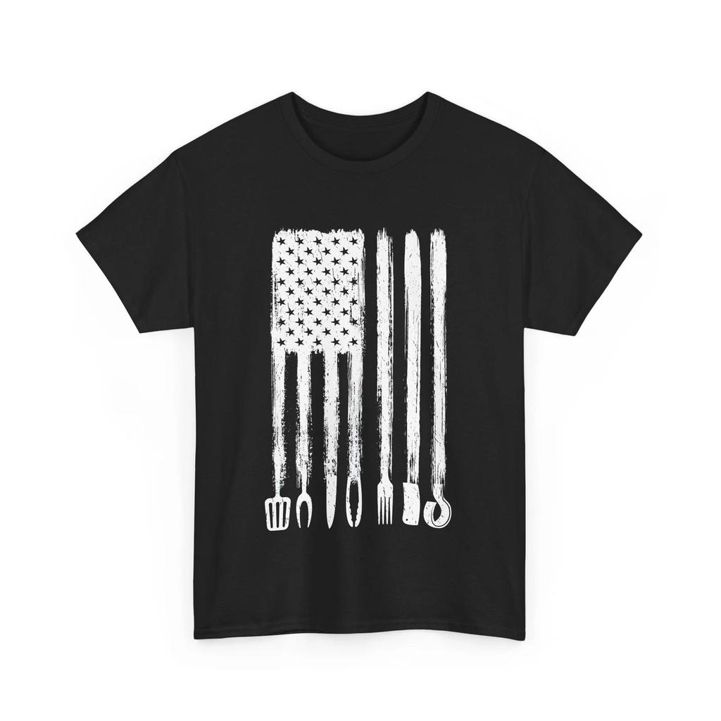 BBQ Shirt, Barbecue Smoking Grilling Lovers T-shirt, BBQ American Flag Shirt
