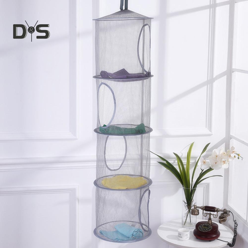 Divoký zvonek 4 vrstvy síťovaný skládací úložný regál na dětské hračky závěsný koš drobnosti