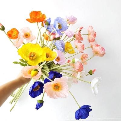 Bridal Realistic Real Touch Flocking Stem Elegant Artificial Papaver Rhoeas Fake Poppies Flowers Faux Bouquet Silk Plants