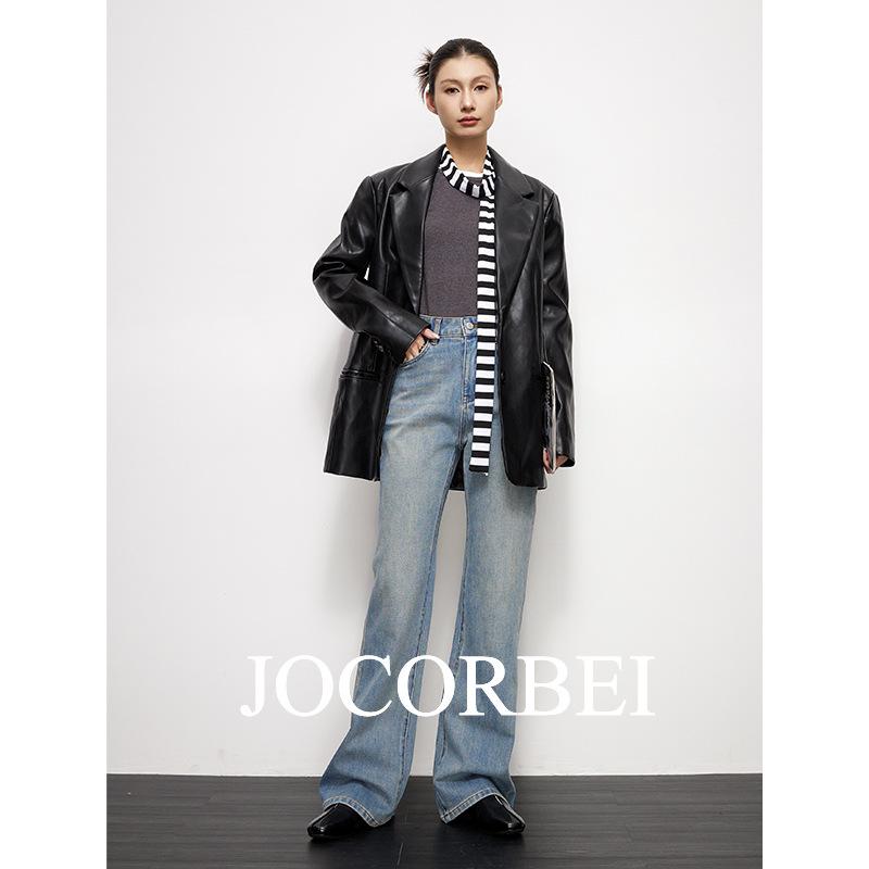 JOCORBEI Four-Way Stretch Retro High-Waisted Flare Denim Pants for Women 29