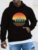 Plus Size Vintage Cyclists Sunset Hoodie - Casual Loose Fit with Mountain & Bicycle Graphic