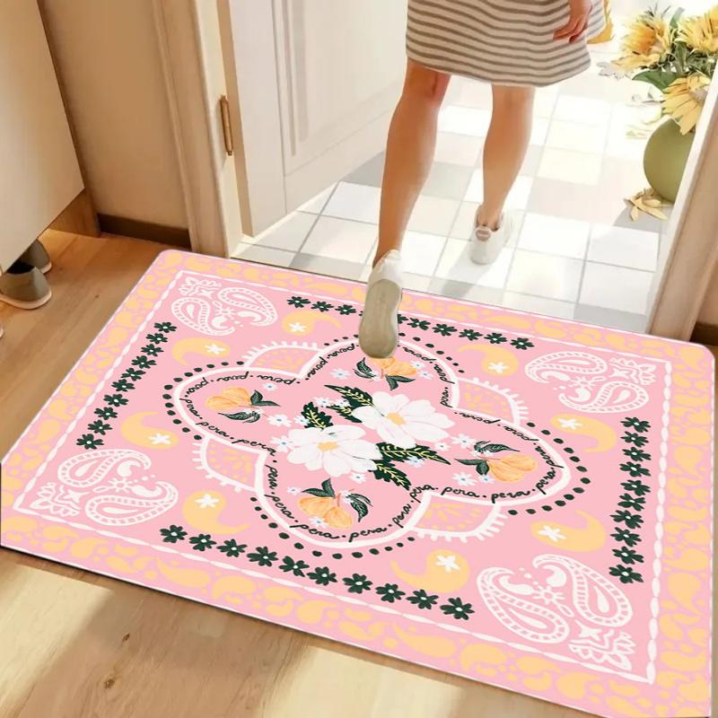 Fresh Turquoise Paisley Floral Door Mat Non-slip Washable for Entryway Kitchen Home Decoration