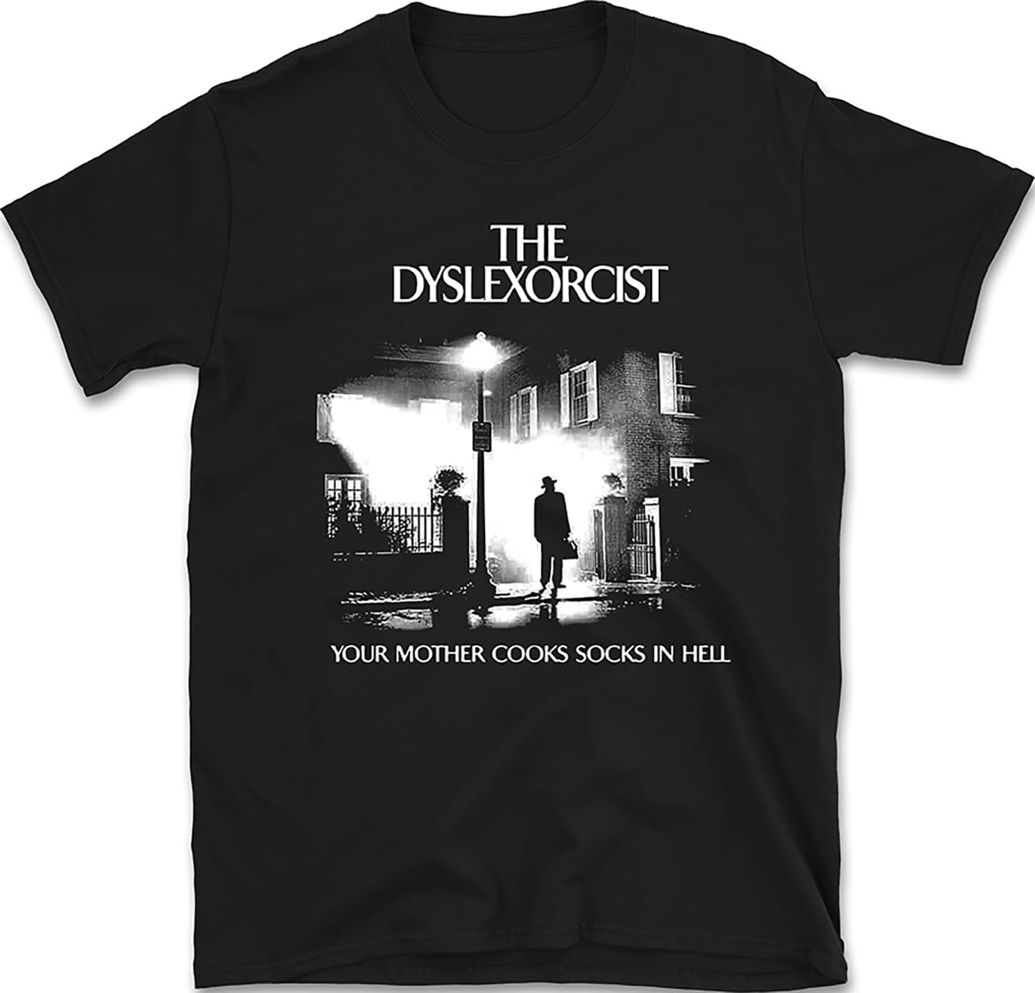 The Dyslexorcist T-Shirt | Funny Horror Parody Tee | Classic Movie Meme Graphic Shirt S разноцветный