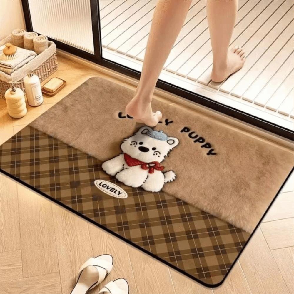 Non-Slip Backing Cartoon Floor Mat Water Absorbent Area Rug 3D Plush Animal Doormat Bathroom Rug