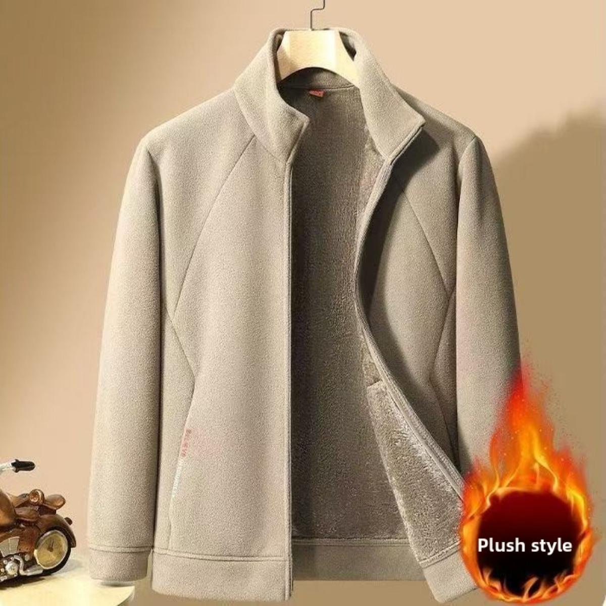 Мужская флисовая куртка с толстым флисом и худи свободного кроя для повседневного тепла, куртка со стоячим воротником M хаки