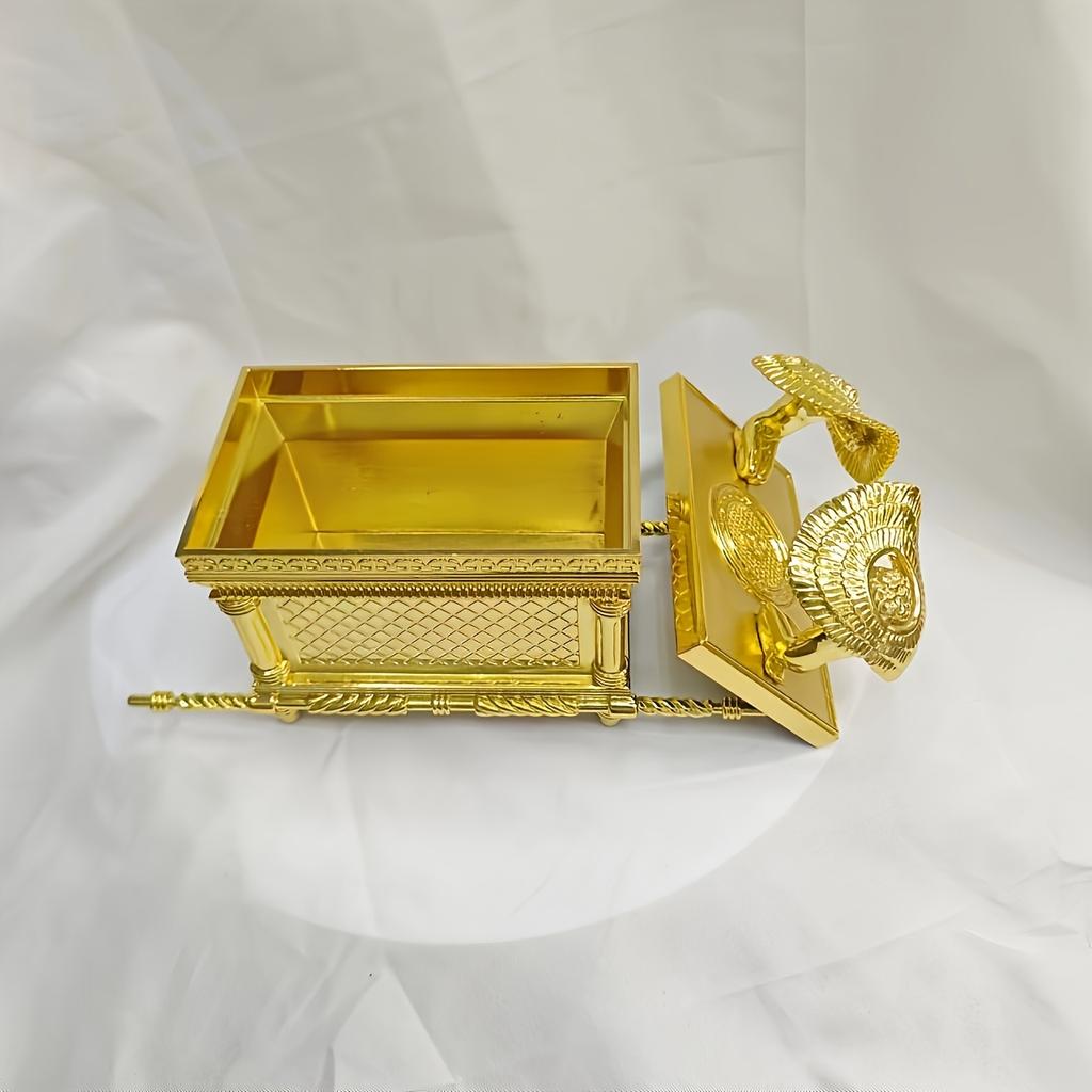 Golden Ark Covenant Figurine Commandments, Aaron’s Rod & Manna - Religious Jewelry Box, Multi-Faith Holidays, No Electricity