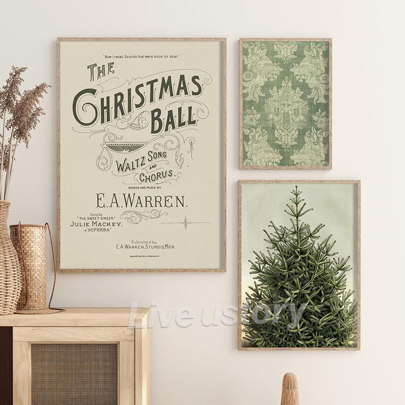 Christmas Gallery Wall Art Prints Rustic Winter Oil Painting Canvas Poster Holiday Decorative Wall Pictures Farmhouse Wall Decor