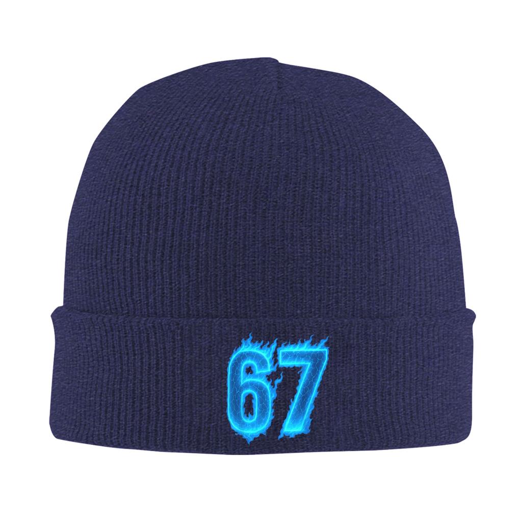 67 Six Seven Blue Flame Colorful Cool Funny 6 7 Meme Beanie Hats Knitted Hat Adult Cool Elastic Caps Winter Gym Bonnet Hats