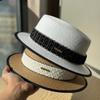 Holiday Straw Hat Women's New Casual Webbing Flat Top Hat Versatile Sunscreen Visor