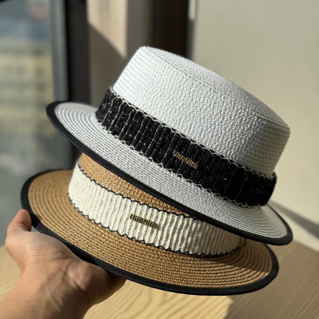 Holiday Straw Hat Women's New Casual Webbing Flat Top Hat Versatile Sunscreen Visor