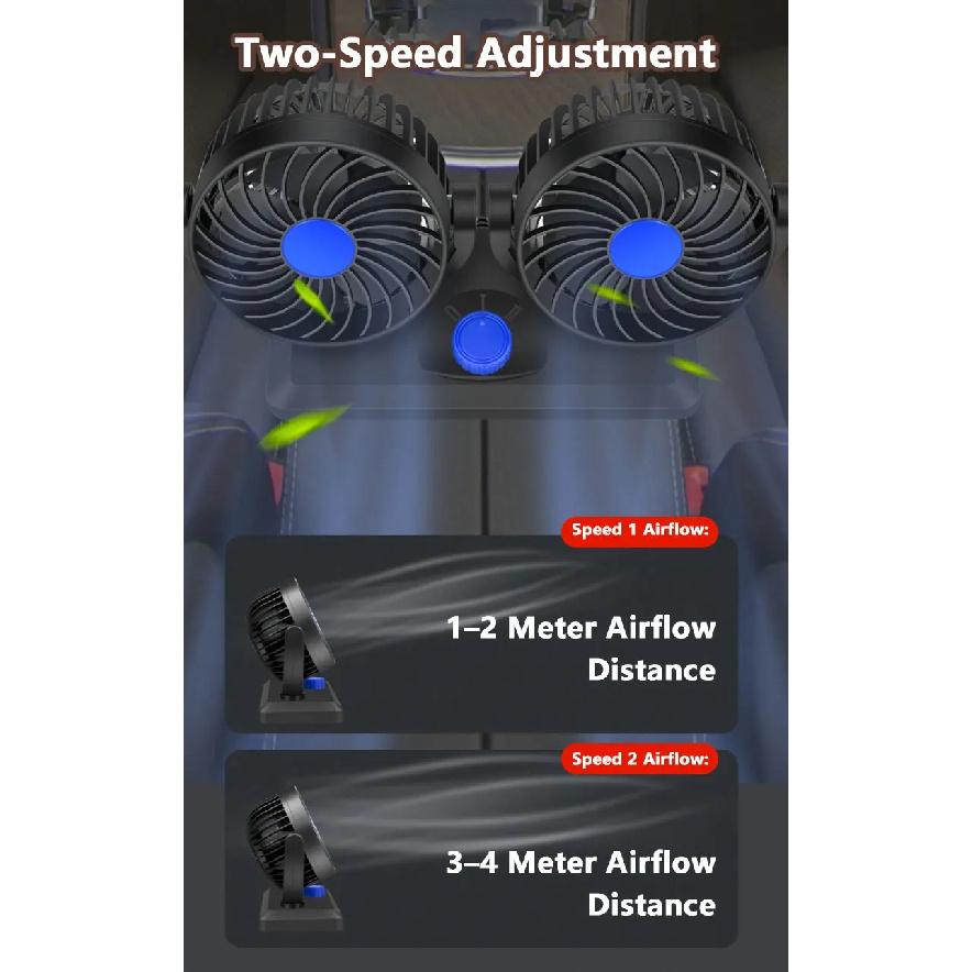 Dual Head Car Fan 12V 24V 5V Rotation Cooling Fan for Car 3-Speed Adjustable Auto Air Fan Portable Electric Fan SUV Truck