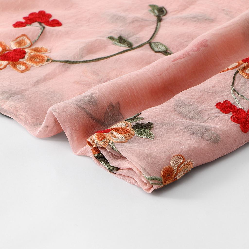 Spring Summer Ethnic Style Artistic Retro Embroidered Scarf Shawl Organza Beach Tourism Women