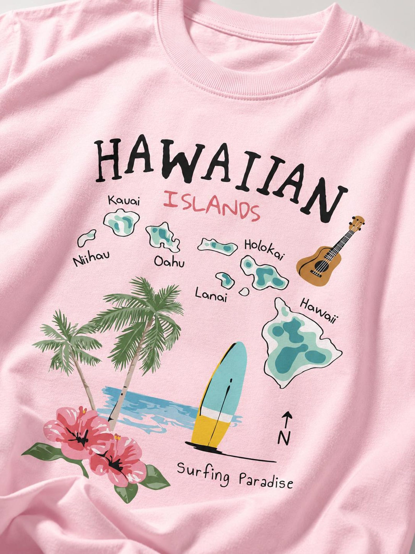 Hawaiian Islands Surfing Paradise Shirt – Retro Beach Graphic Tee, Tropical Vacation Unisex T-Shirt XL