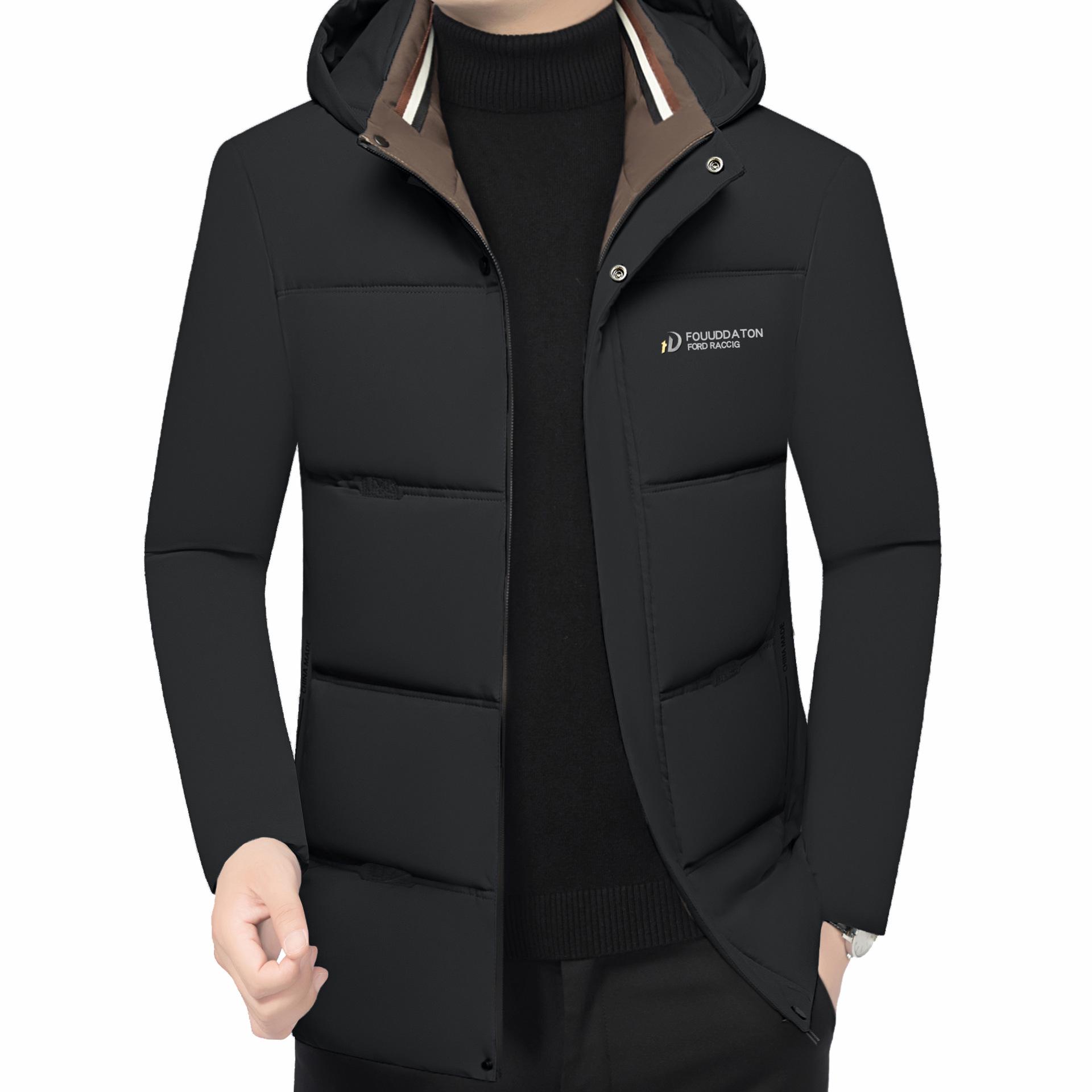 

Mid-aged Men s Warm Hooded Puffer Jacket - 2025 Winter Fashion Business Casual Coat 4XL (190-205 jin) чорний