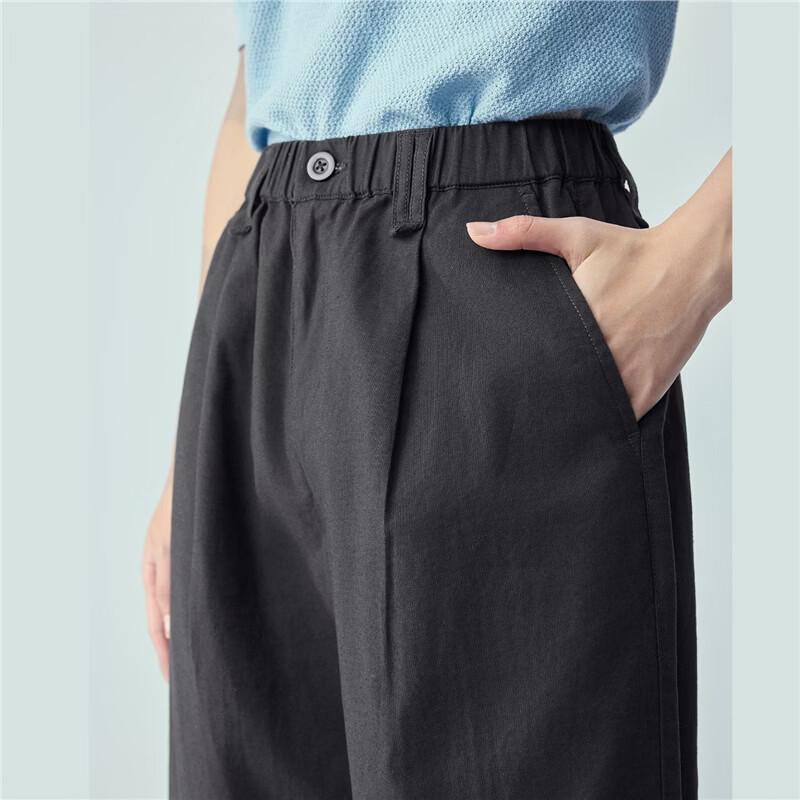 Giordano Women's Cotton Linen Barrel-Leg Cropped Pants