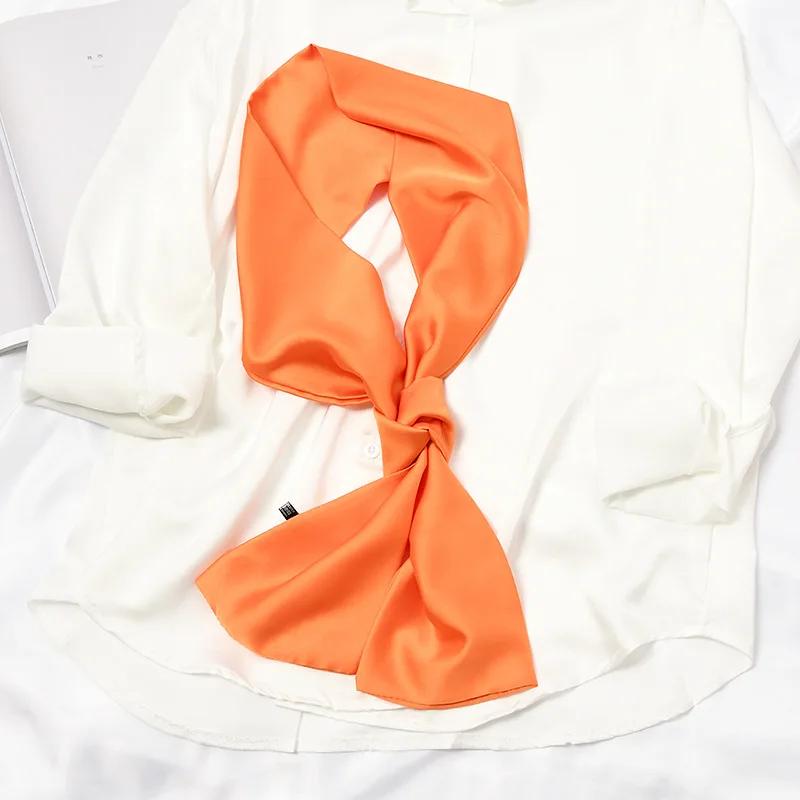Long Women Neck Scarf Plain Headband Silk Satin Hair Scarf Female 15x140cm Fashion Skinny Bag Scarves For Ladies Beige Pink