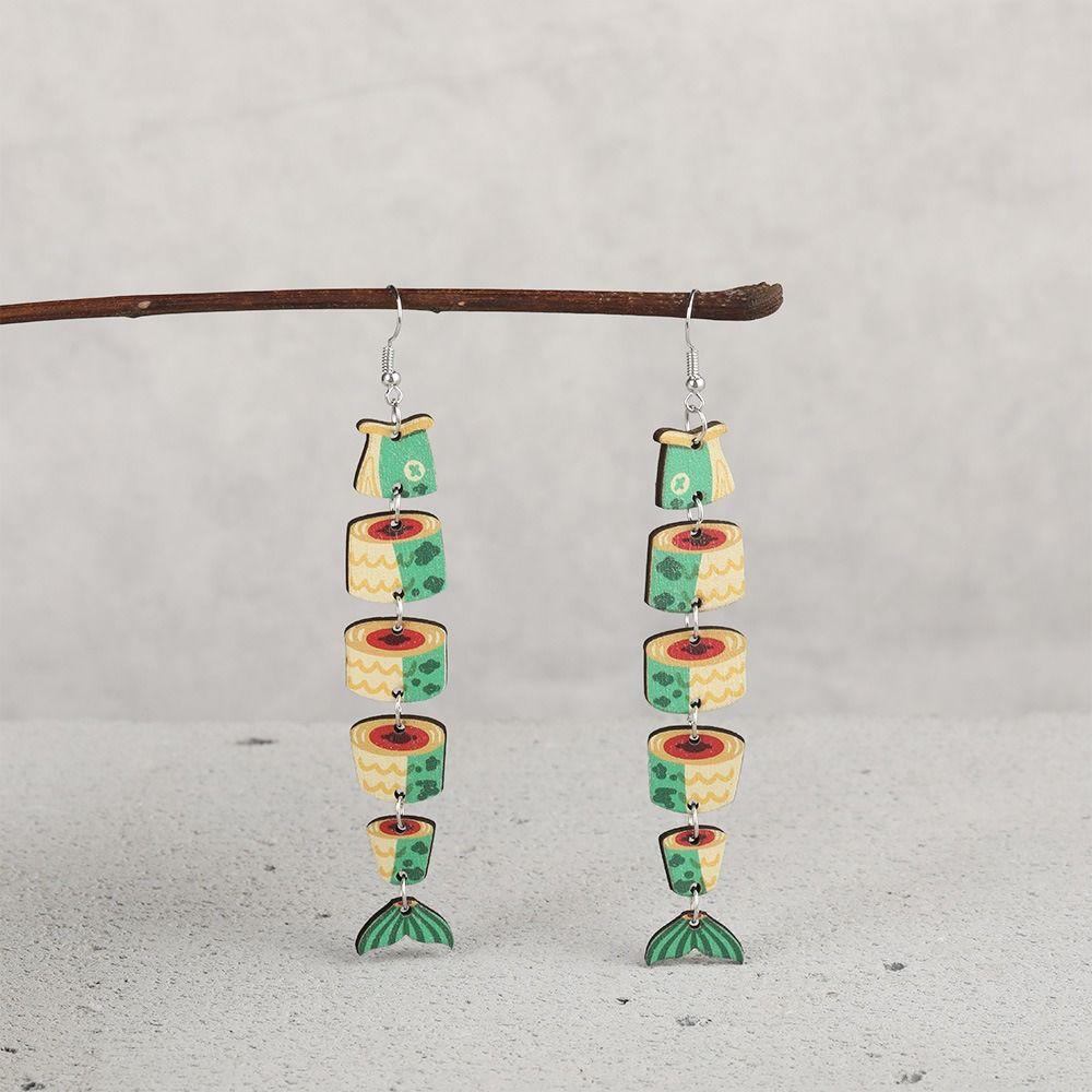 5Pairs Acrylic Wood Fish Drop Earrings Hook Piercing Beach Drop Earrings Salmon Fish Earrings  Women
