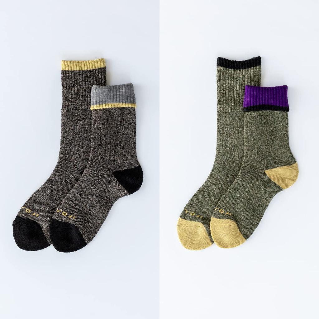 [Chiyoji's Socks] Authentic Trekking Socks (Hiking Socks) Men's 2-Pair Pack 25-27cm Black & Olive Made in Japan