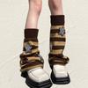 Harajuku Women Autumn Leg Warmers Socks Japanese Gothic Striped Sequins Stars Knitted Long Socks Punk Baggy Foot Covers