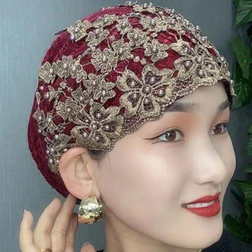 Breathable Lace Beading Turban Hat Summer Female Head Wraps Caps Muslim Women Headscarf Bonnet Ready to Wear Inner Hijabs
