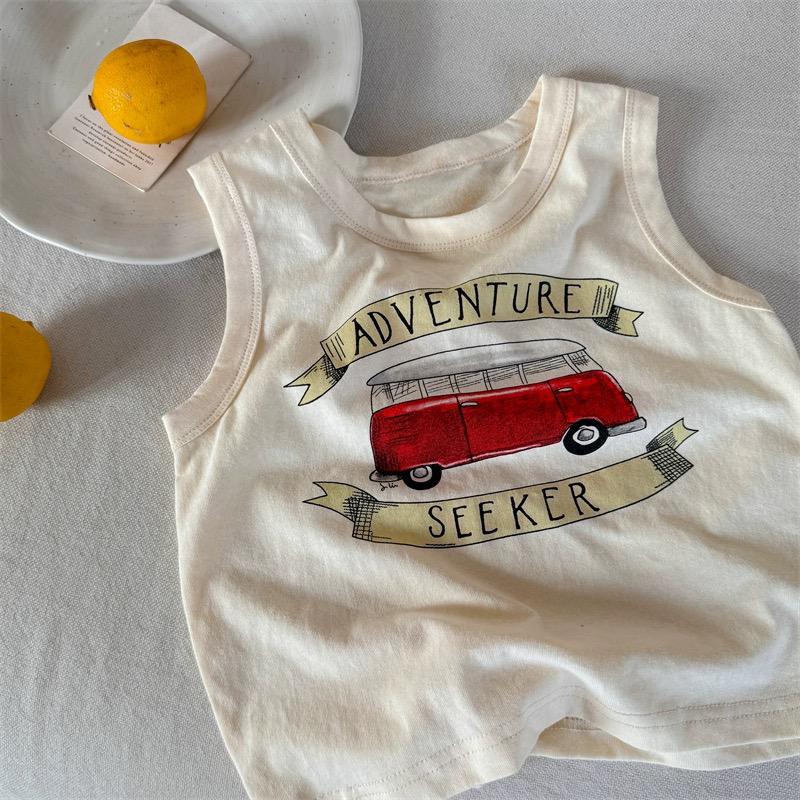 Kids Summer Cotton Cartoon Tank Top Boys Girls Loose Sleeveless Vest Thin Casual Sports Shirt 80