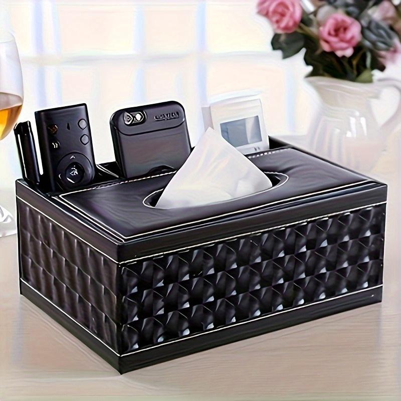 Elegante Taschentuchboxabdeckung aus Kunstleder mit Fernbedienungshalter - Stilvolle Wohnzimmerdekoration, Desktop-Aufbewahrungsorganizer