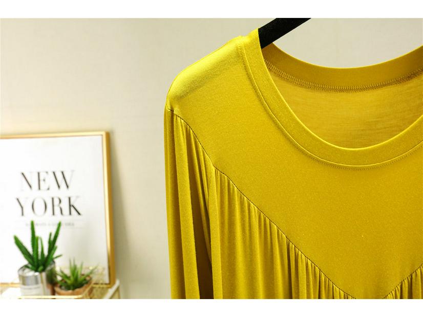 V-Neck Pleated Modal Cotton Long Nightdress - Women's Spring/Summer 2022 Collection