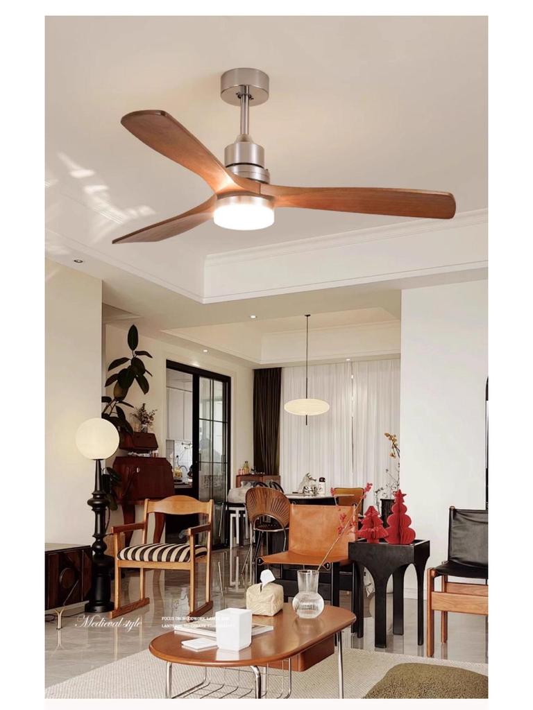 Bauhaus Mid-Century Silent Solid Wood Smart Ceiling Fan Light for Living Room/Bedroom