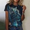 Summer Tiger Pattern T-shirt Animal 3d Printing Women's Casual Round Neck Short-sleeved Retro Y2k Harajuku Top Women's Clothing